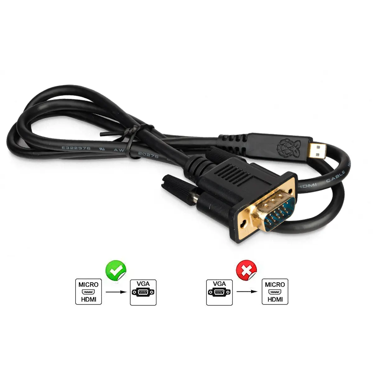 Raspberry Pi - Cabo conversor micro-HDMI macho - VGA macho - 1.0m