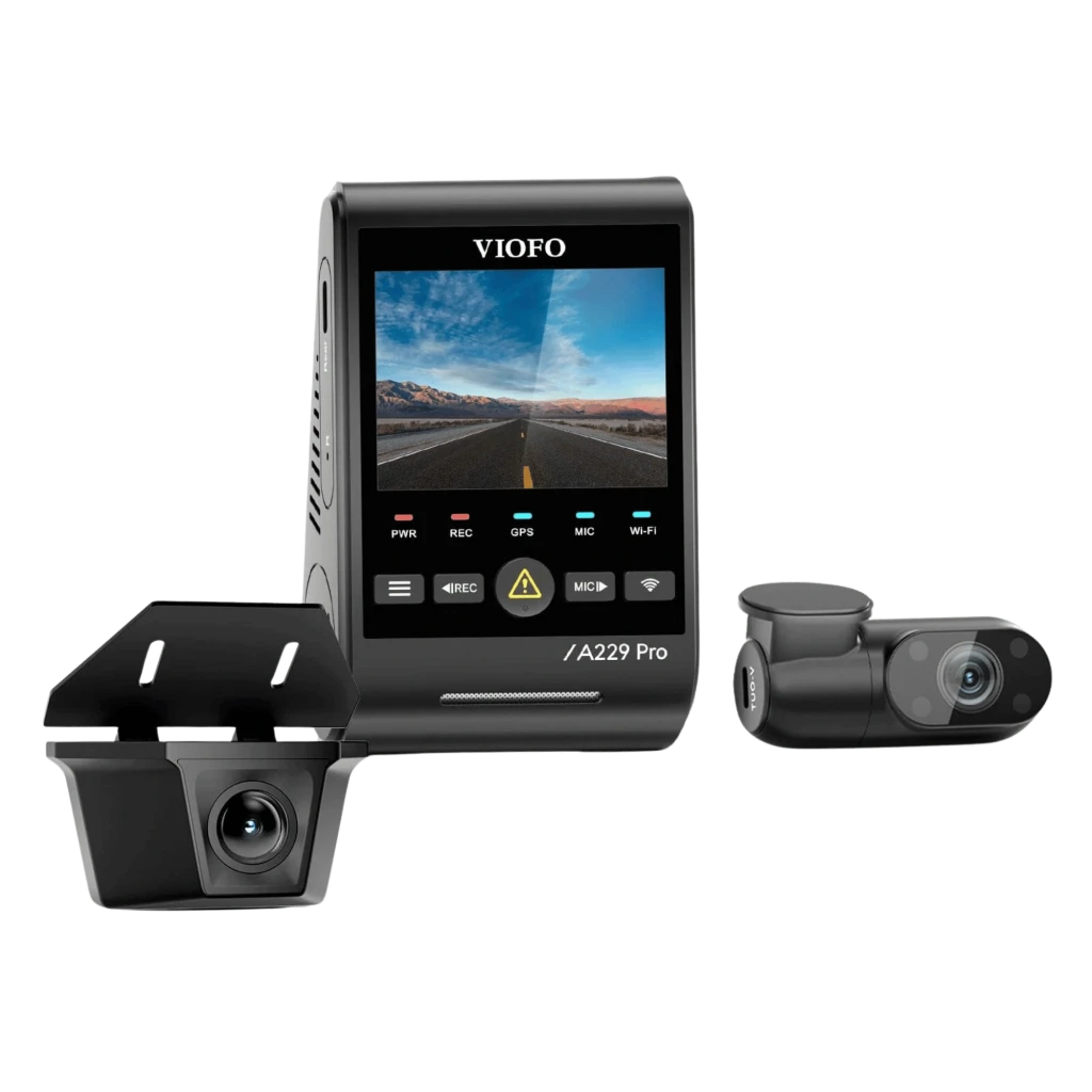 VIOFO A229 Pro-W 3CH - Câmara de bordo de três canais com Sony STARVIS 2 e câmara traseira à prova de água