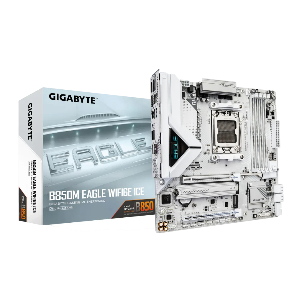Placa-mãe Gigabyte B850M Eagle WiFi 6E Ice AM5 AMD B850 DDR5 mATX