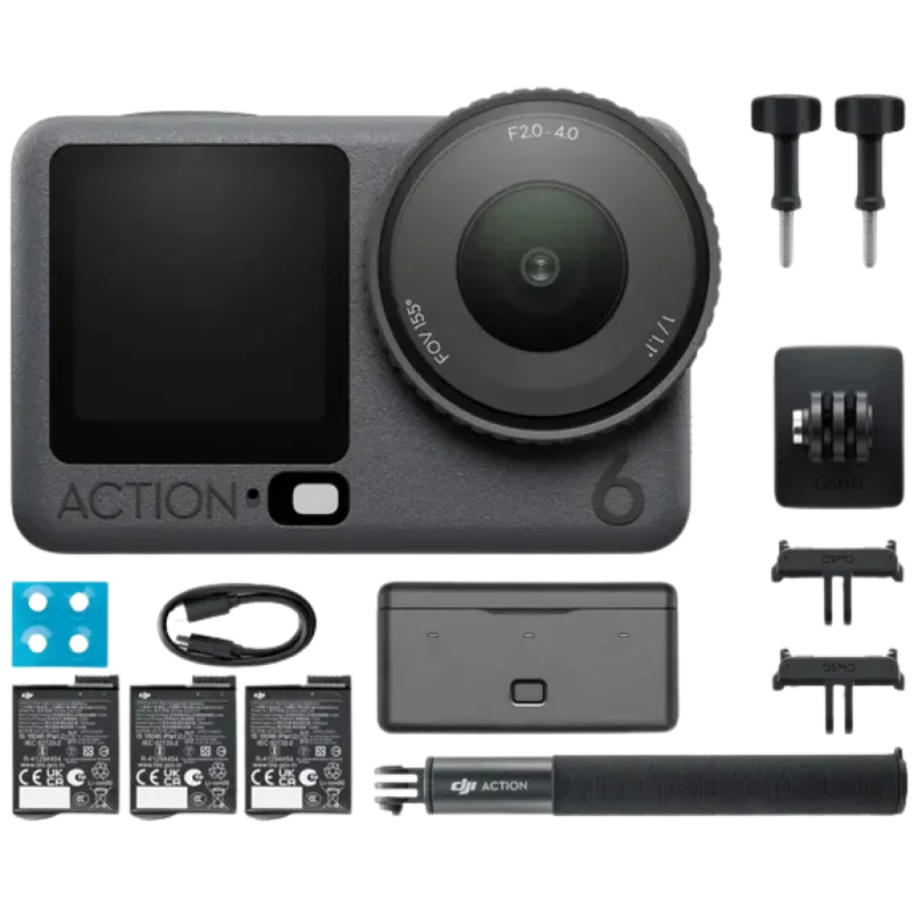 DJI Osmo Action 6 Adventure Combo - Câmara de ação com sensor quadrado de 1/1,1", abertura variável f/2,0-f/4,0 e vídeo 4K/120 fps