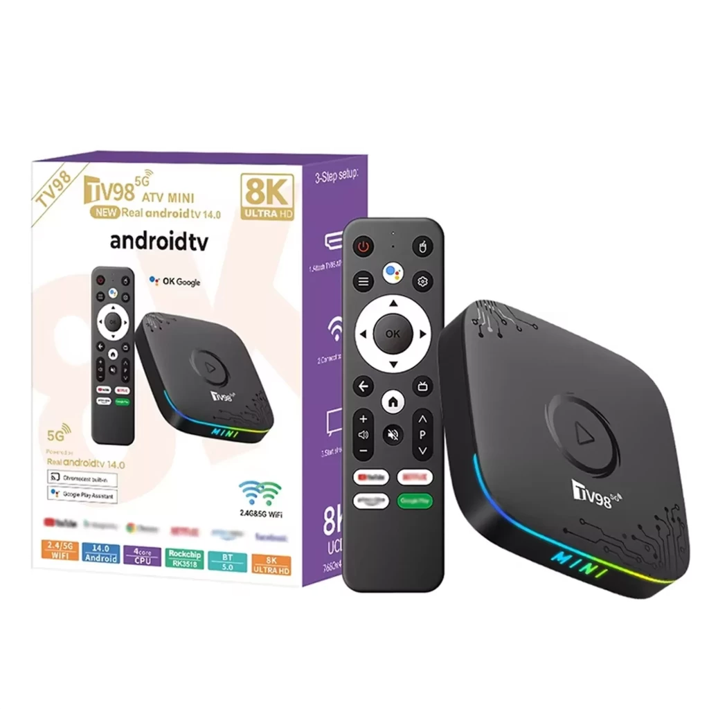 TV98 ATV Mini 8K RK3518 2GB/16GB Dual Wifi Android 14 Preto - Android TV