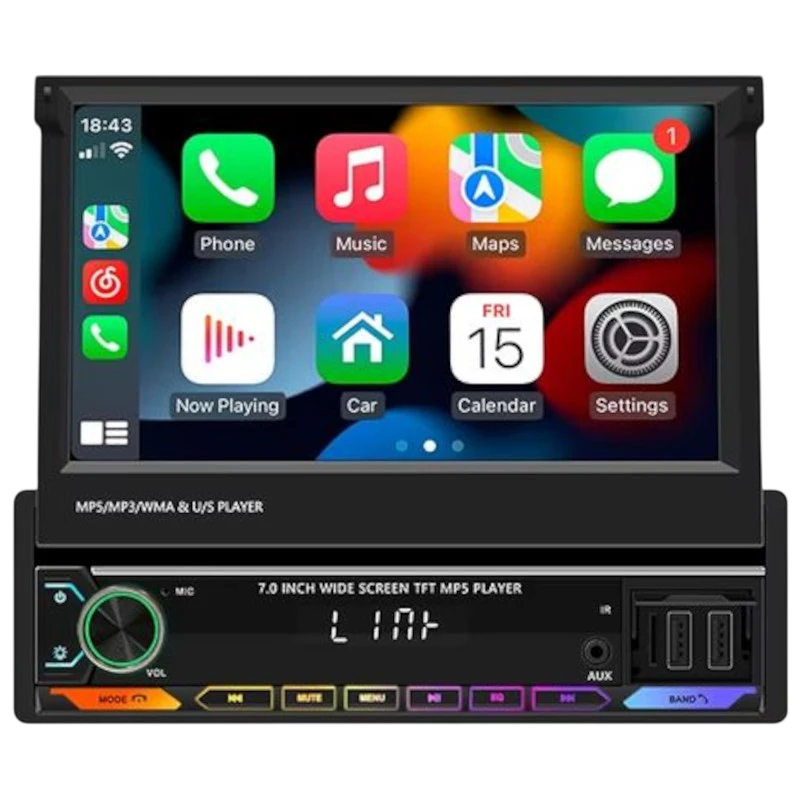 Autorádio 1 DIN SWM 9614C 7 polegadas Bluetooth/Carplay USB Preto