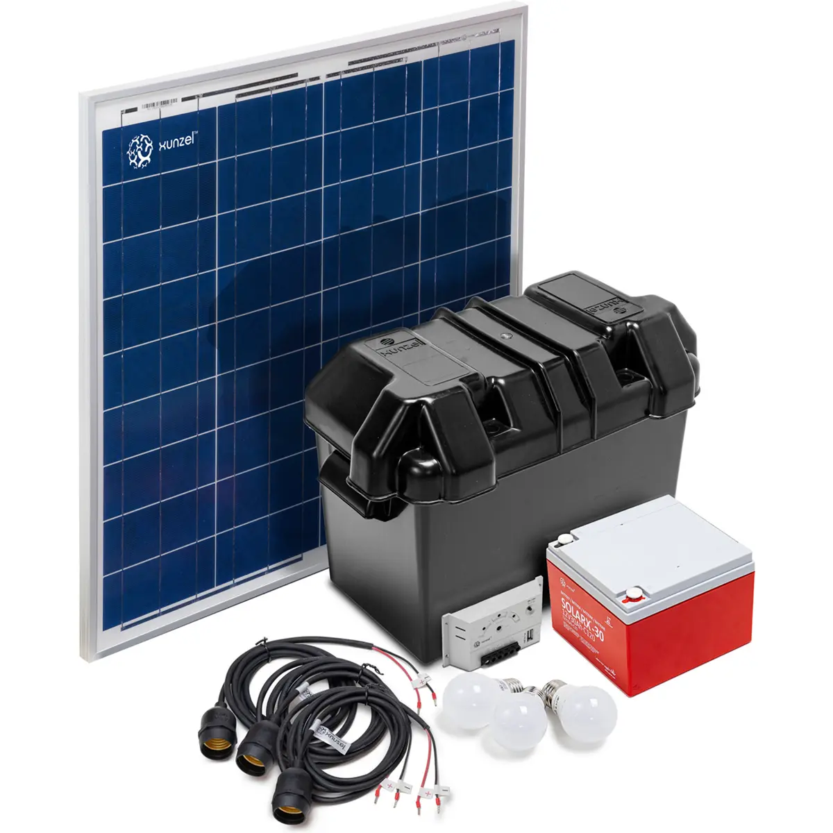 Xunzel SOLARLIFE60I - Kit completo de iluminação LED e geração elétrica para sistemas isolados c/ bateria solar 60W