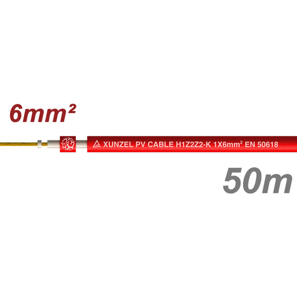 Xunzel - Cabo de energia Solar (H1Z2Z2-K) 6mm² c/ isolamento duplo - Vermelho (-) - 50m
