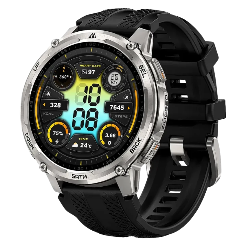 Kospet Tank T4C Prata com bracelete preta Ecrã AMOLED de 1,5 polegadas Resistência de 5 ATM - Relógio inteligente