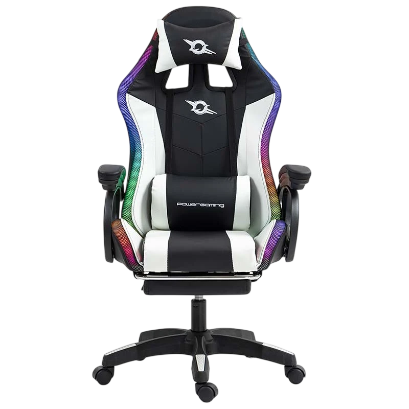 Cadeira Gaming PowerGaming LED RGB com Altifalante Bluetooth, Massagem e Apoio para Pés Preto+Branco