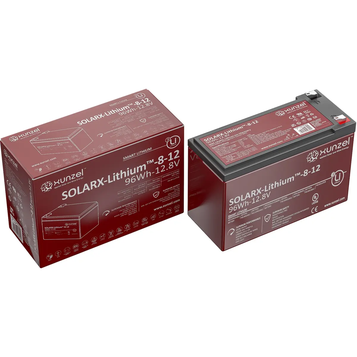 Xunzel SOLARX-8-12 - Bateria de Lithium (LiFePO4) 12.8V 96Wh 7.5Ah