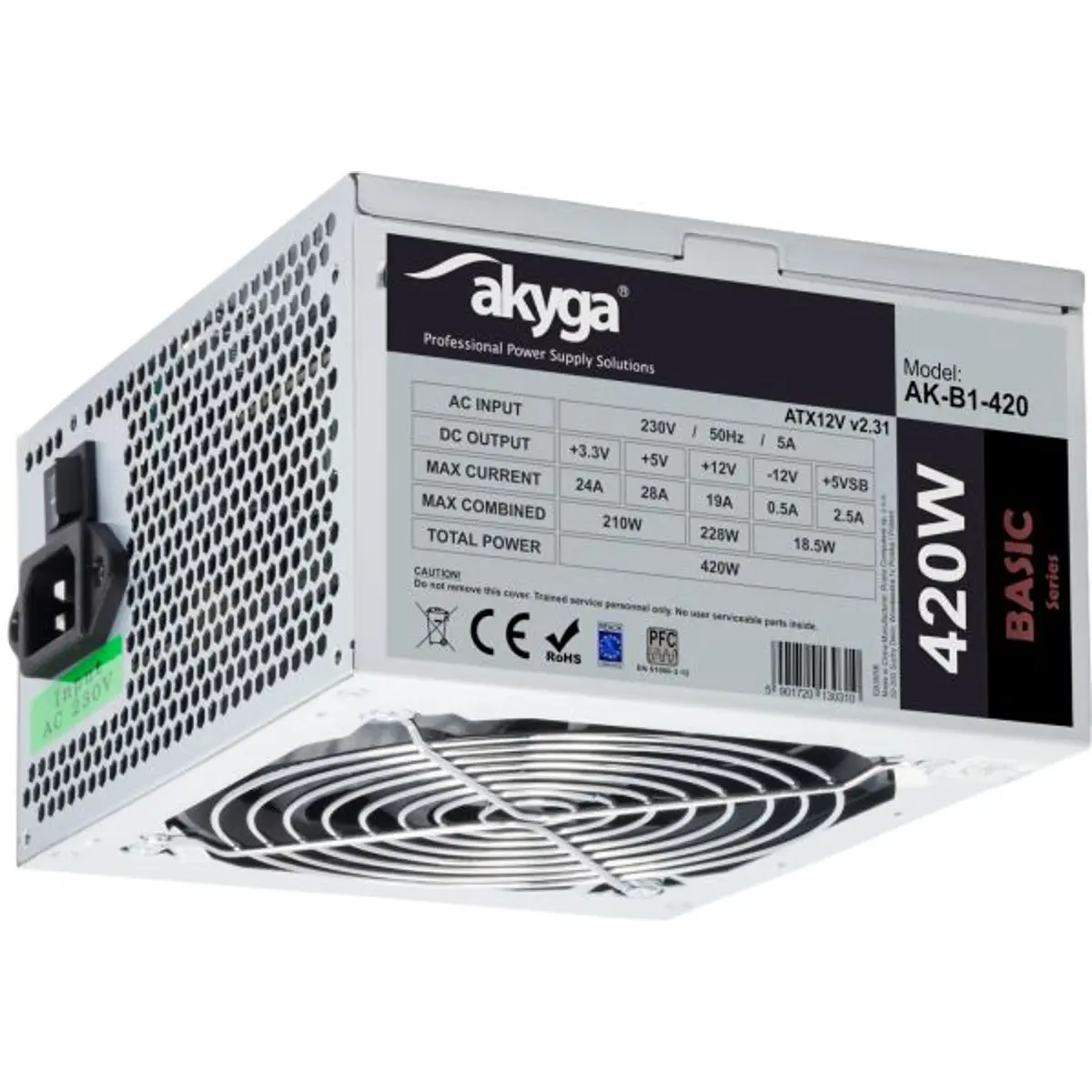 Akyga AK-B1-420 - Fonte de alimentação ATX 420W P4 3x SATA 2x Molex PPFC FAN 12cm