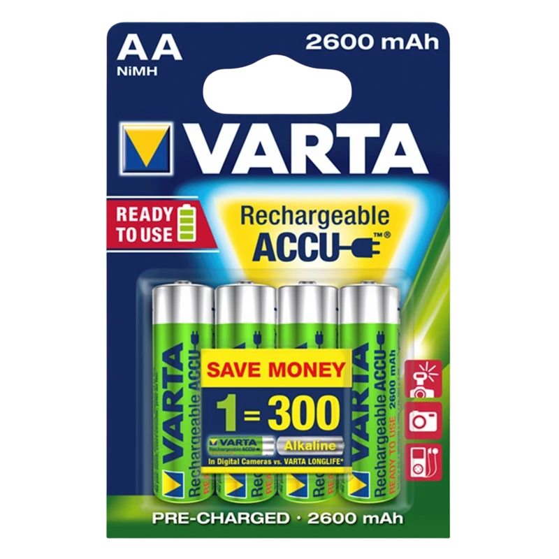 Pack 4x Pilhas Recarregáveis Varta AA ACCU Power 2600 mAh NiMH