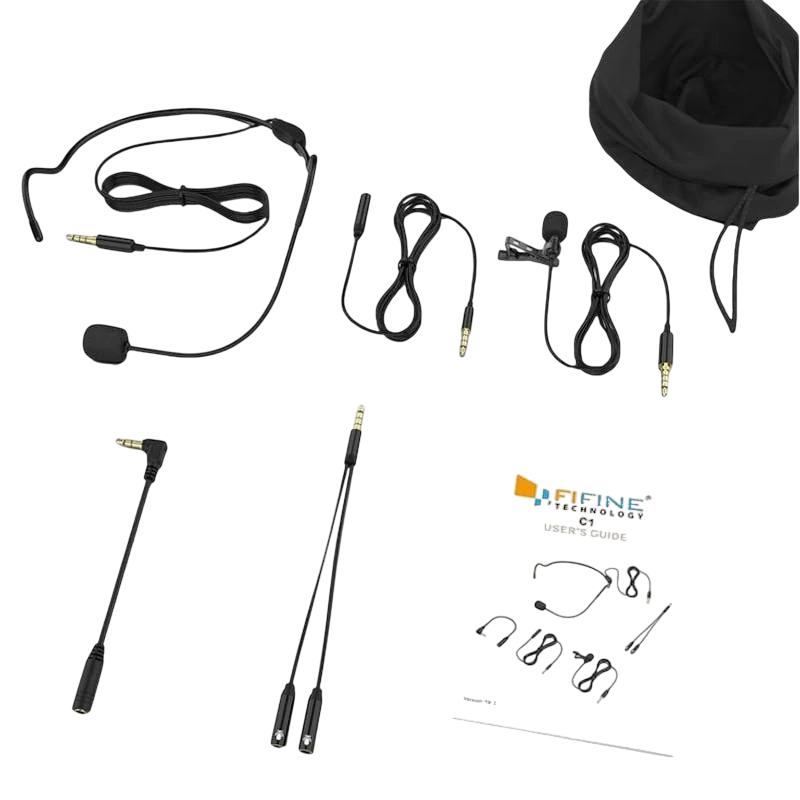 Fifine C1 Microfone de lapela com fone de ouvido