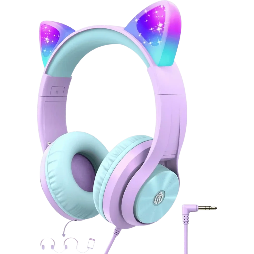 HS20 Cat Ear iClever Purple- Arco com fio, conector Jack de 3,5 mm, 40 mm