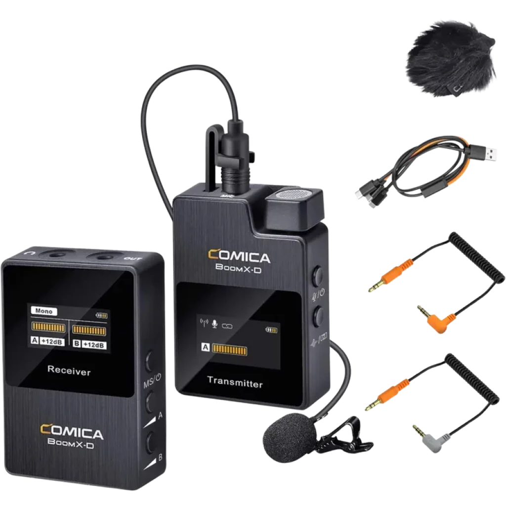 Comica BoomX-D D1 Preto - Microfone de lapela sem fios, alcance de 300m, latência <20ms