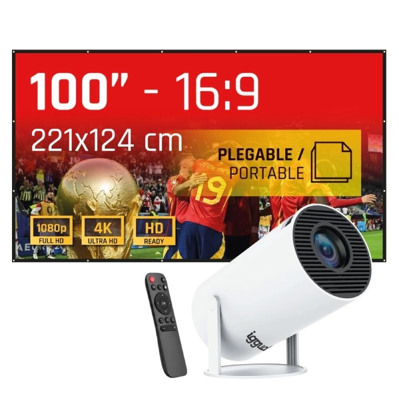 iggual Pack mini proyector + pantalla 100" plegabl