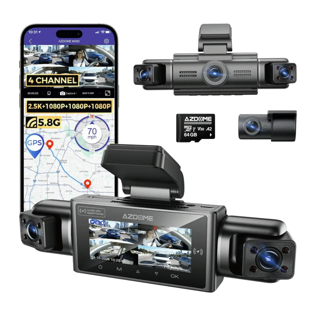 Dashcam AZDOME M350 4 Canales 360° 2.5K + 3×1080P GPS WiFi 5GHz